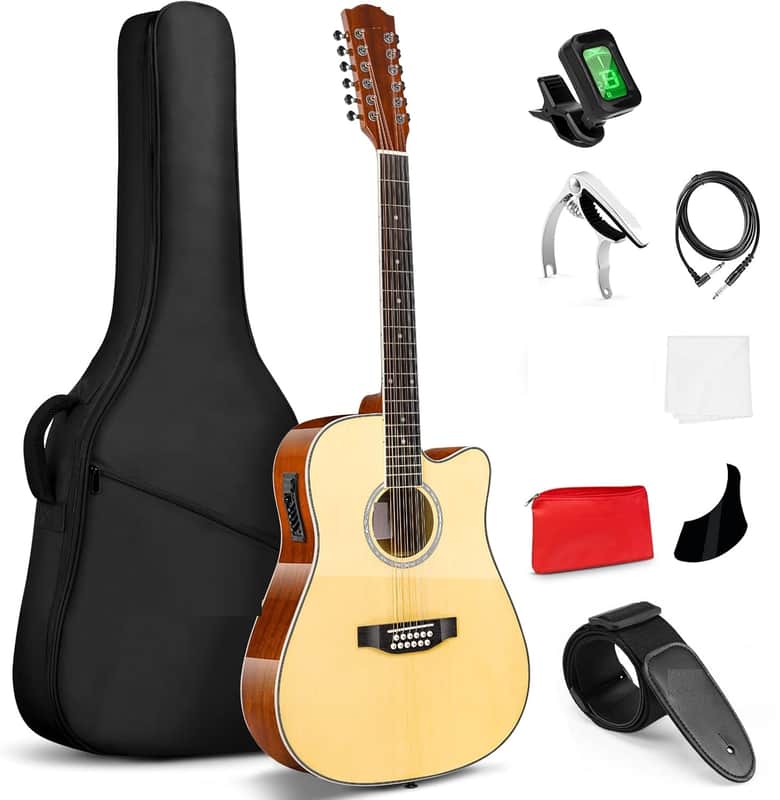 12 String Acoustic Guitar, 42 Inch Full Size Guitar 12 Strings, Spruce Top, Sapele Body for Beginners Teens Adults, Natural, Gloss image 1