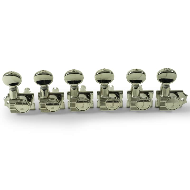 Kluson 6 In Line Revolution Series H-Mount Non-Collared Tuning Machines With Staggered Posts Nickel image 1