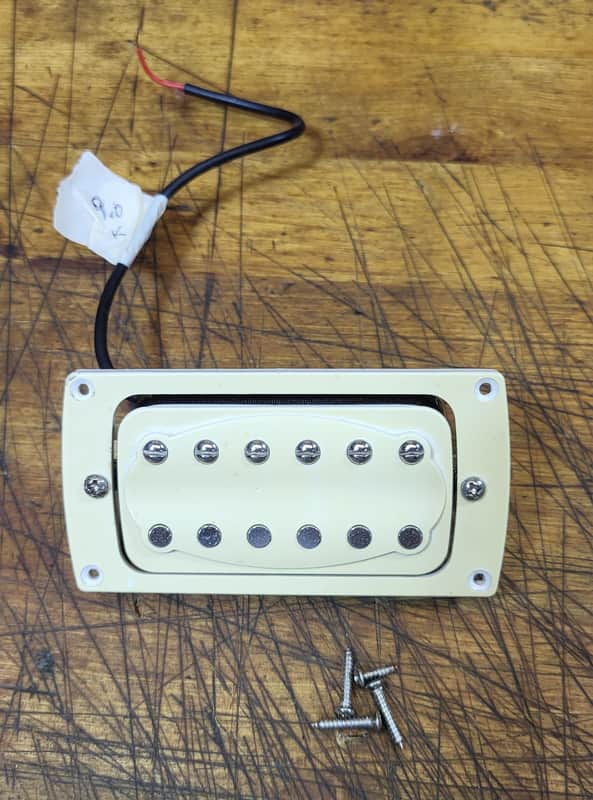 Used Unknown Cream Cover Electric Guitar Humbucker Pickup with Surround 9.0K Installation Screws Luthier Project Parts image 1