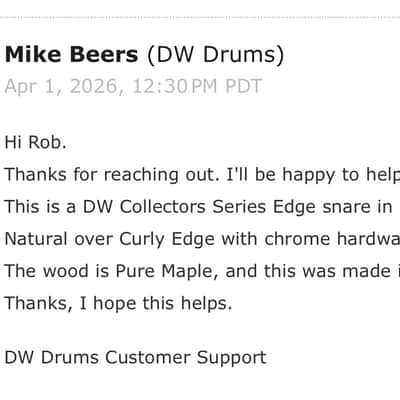 DW COLLECTORS EDGE 6 x14 2014 - Exotic Curly Maple Gloss image 10