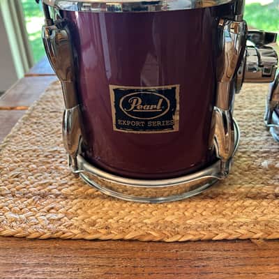 Vintage Pearl Export Series 8" and 10" Toms w/ Long Lugs & Purple-ish Wrap 1990's image 2