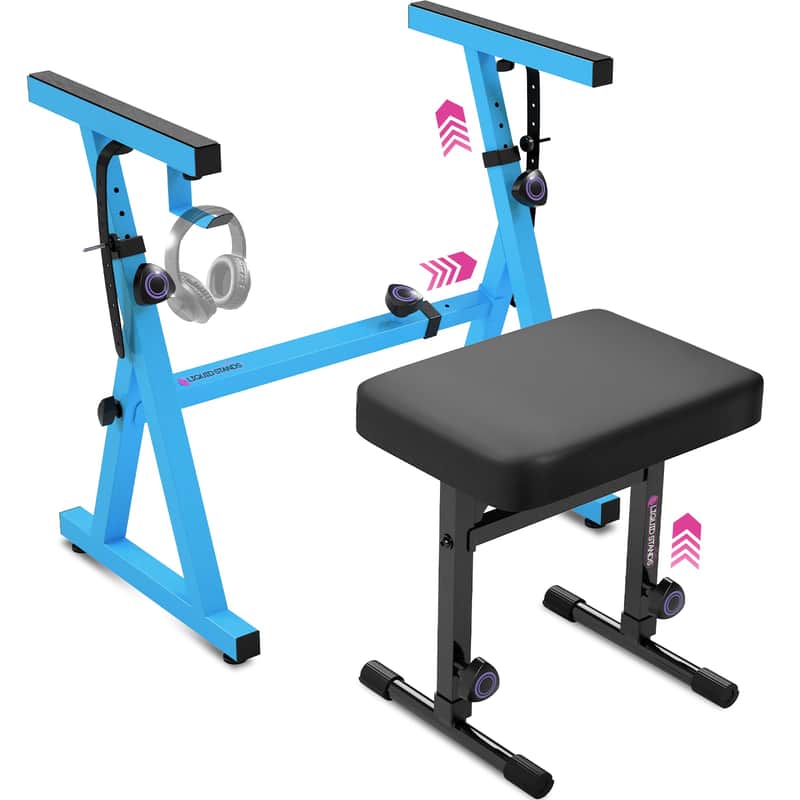 Liquid Stands Piano Keyboard Stand & Bench Set for 54-88 Key Electric Pianos (Light Blue) image 1