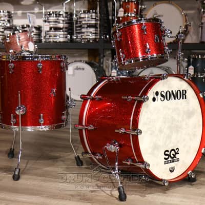 Sonor SQ2 3pc Medium Maple Drum Set - Red Sparkle High Gloss w/Fiery Red Interior image 6