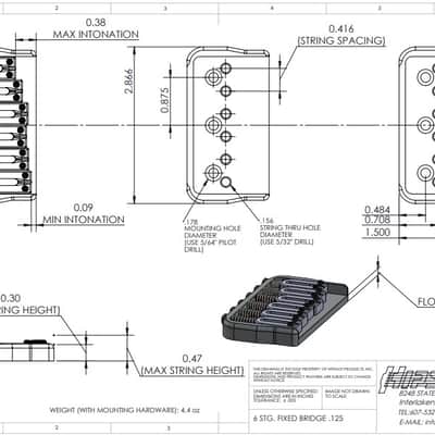 Hipshot 41060B Black Fixed 6 String Bridge. 0.125 Floor image 3