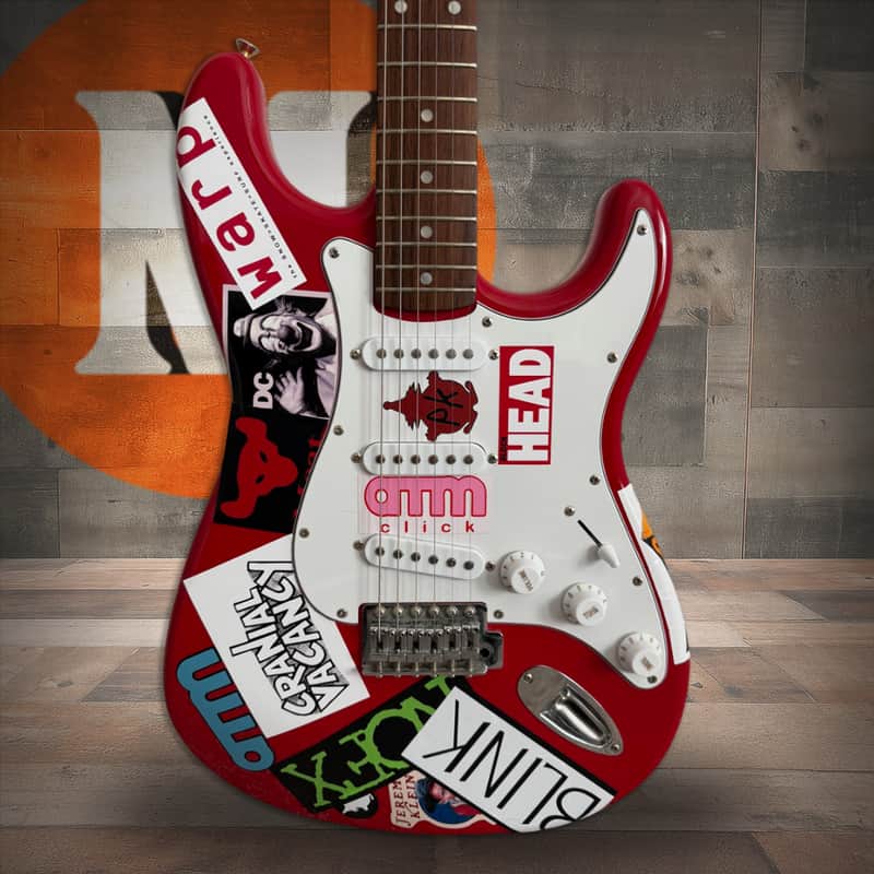 Fender Squier Stratocaster Tom DeLonge Sticker Strat Electric Guitar - Torino Red image 1