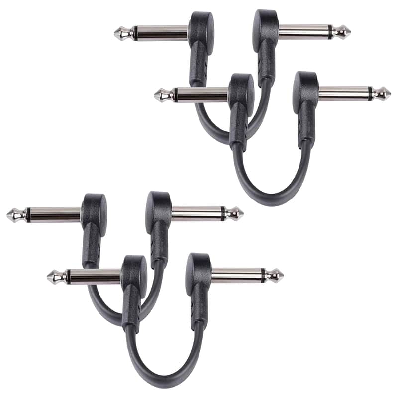 4 Inch Guitar Patch Cables 4 Pack, 1/4" TS Right Angle Effect Pedal Flat Cables, Pedal Board Patch Cables, Black image 1