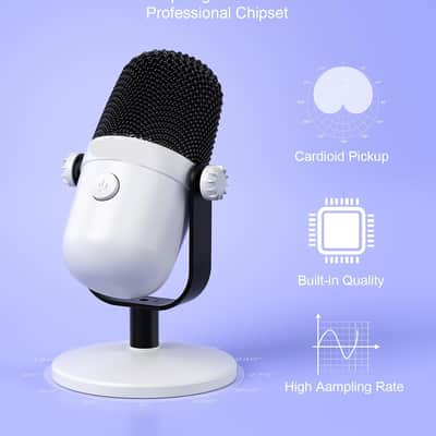 Gaming Microphone with Noise Cancellation & Mute Button, USB Condenser Mic for Streaming/Recording, Ultra-Compact Design, Compatible with PC/Mac/PS4/PS5, Podcast/YouTube/Twitch/Discord (White) image 2