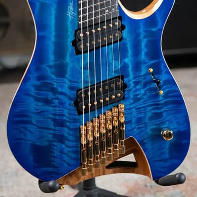 Mayones Hydra Elite VF 7 Electric Guitar - Infinite Blue 4A Curly Poplar image 4