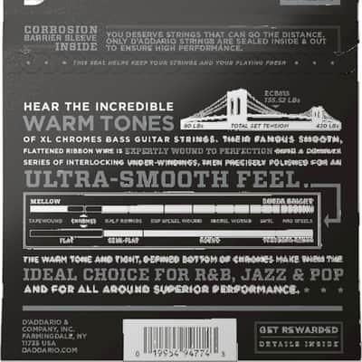 D'Addario ECB81S XL Chromes Regular Light Flatwound Stainless Steel 4-String Bass Strings, 45-100 Short Scale image 2