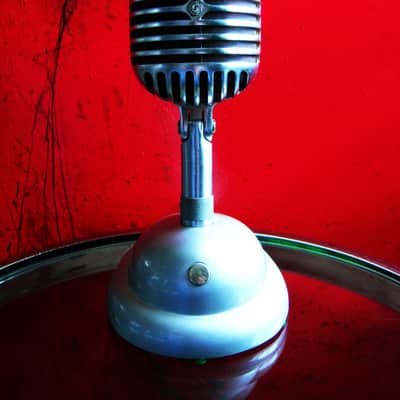 Vinatge 1940's Shure 55 dynamic microphone satin chrome w S-36 desk stand Elvis image 5