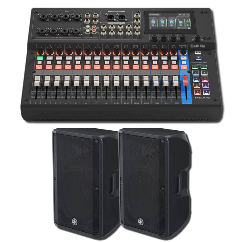Yamaha MGX16 B 22-Channel Digital Mixing Console Full-Range Live Sound Bundle with 2x DBR15 15-Inch 1,000W Powered Loudspeakers image 1