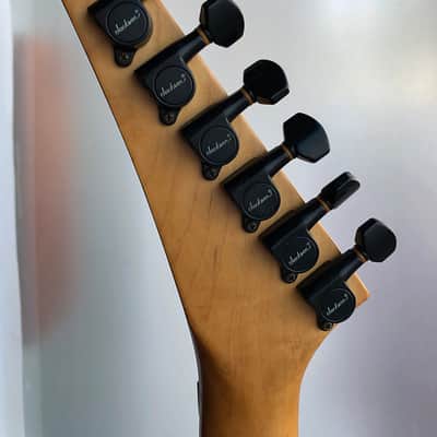 1991 MIJ Charvel Archtop Dinky DKA-110-HH, MoP Sharkfin, Superb, Trans Black, Vintage Gig Bag image 5