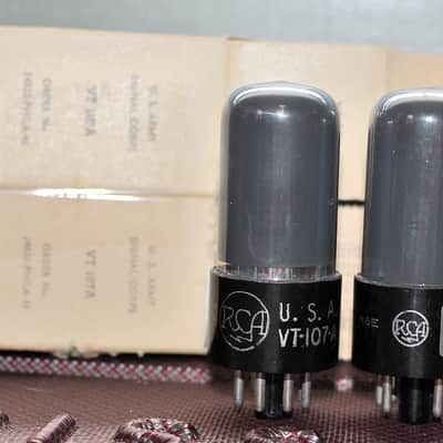 RCA 6V6GT/G U.S. ARMY 6V6GT VT107 PERFECT MATCH PAIR BLACK PLATE PAN GETTER NOS++NIB MINTY VINTAGE 1943 image 1