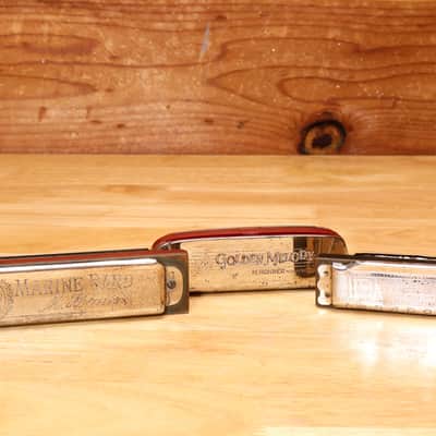 3 Vintage M Hohner Harmonicas Marine Band, Golden Melody & Blues Harp Keys G/C/G image 6