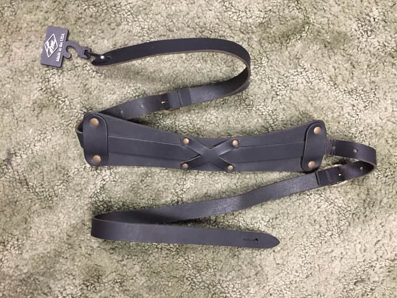 LM Helheim viking series black leather guitar strap image 1