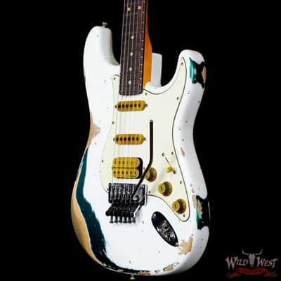 Fender Custom Shop Wild West White Lightning Stratocaster HSS Floyd Rose Rosewood Board 22 Frets Heavy Relic British Racing Green 8.20 LBS image 2