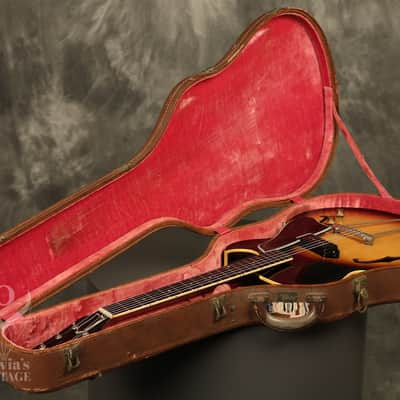 1956 Gibson ES-225 T Sunburst with original Brown hardshell case image 23