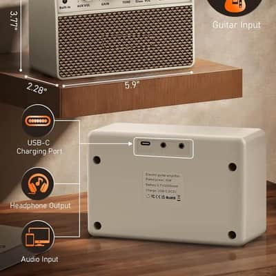 Guitar Amp, 10W Mini Electric Guitar Amplifier with Clean/Drive Channel, 6H Work, USB-C Rechargeable, 3.5mm Headphone/AUX, Wireless Portable Amp for Indoor Practice, Travel (White) image 3