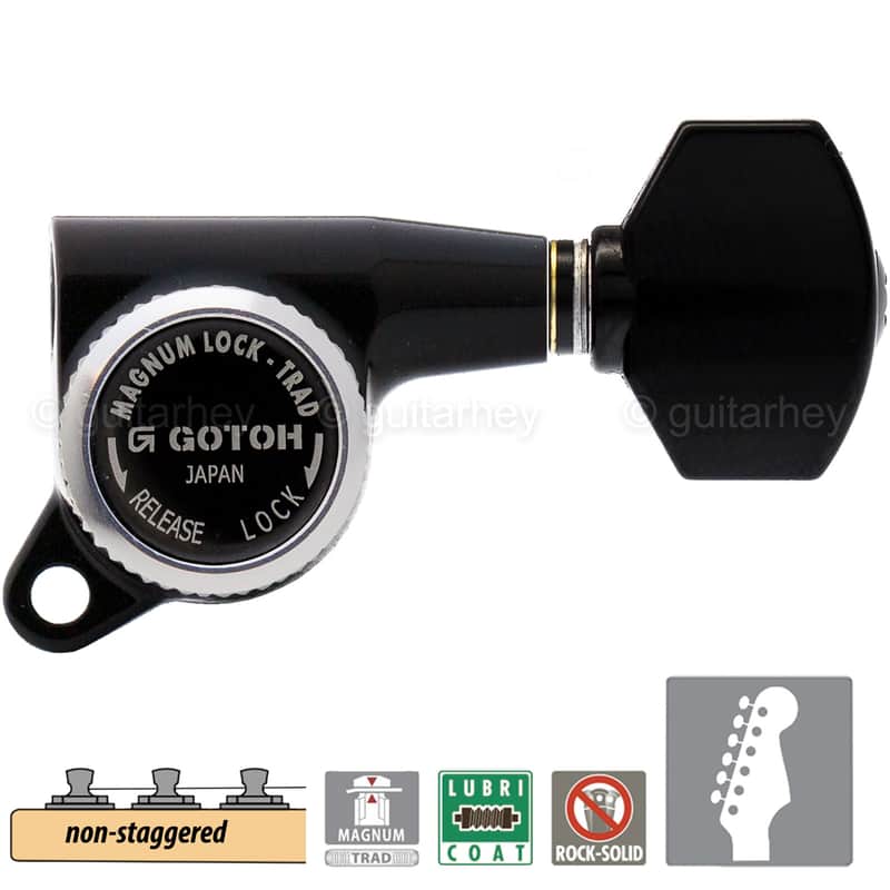 NEW Gotoh SG381-07 MGT 6 In-Line Set Locking Tuners NON-Staggered - BLACK image 1