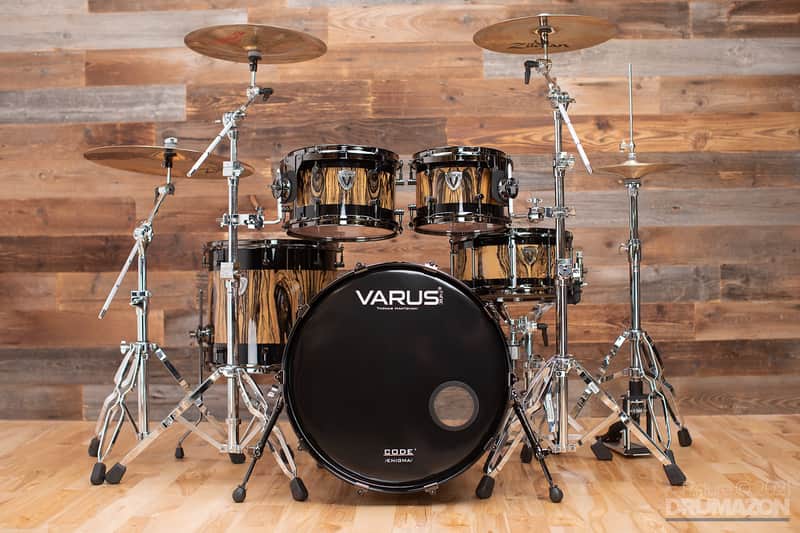 VARUS CUSTOM DELUXE 5 PIECE DRUM KIT, MAHOGANY SHELLS, ROYAL EBONY VENEER image 1