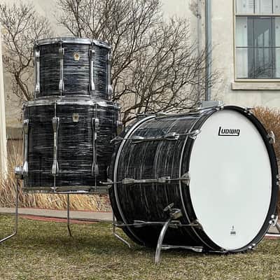 90's Ludwig Classic Maple Oyster Black Pearl 14/18/24 Mach Lug Drum Set image 1