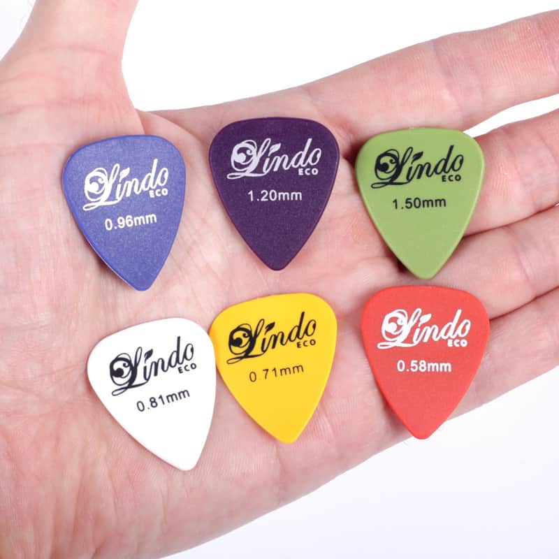 6 x Lindo Eco Plectrums | Recycled ABS | 0.58mm, 0.71mm, 0.81mm, 0.96mm, 1.2mm, 1.5mm Mixed Colours image 1