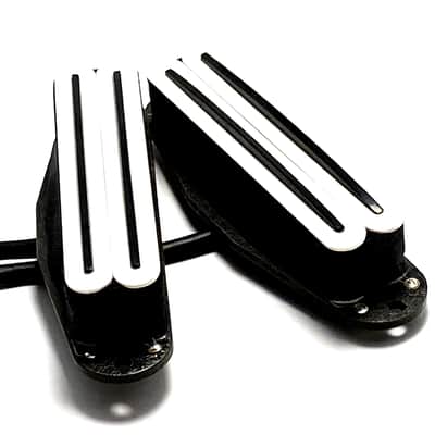 Dragonfire Duo Rail Set of 2 Strat Sized Humbucker Pickups, Position Interchangeable, White w/ Black image 2