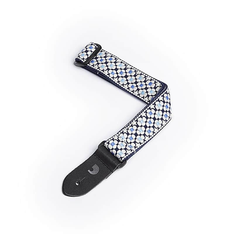 Woven Ukulele Strap, Blue Flowers image 1
