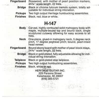 Heritage Guitars-H-142 & H-147, promotional print/cut sheet, 1988 image 2