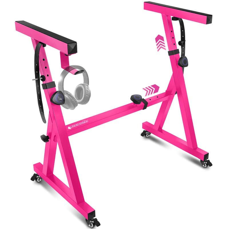 Liquid Stands Piano Keyboard Stand w/ Wheels - Z Style Adjustable and Portable Heavy Duty Music Stand (Pink) image 1