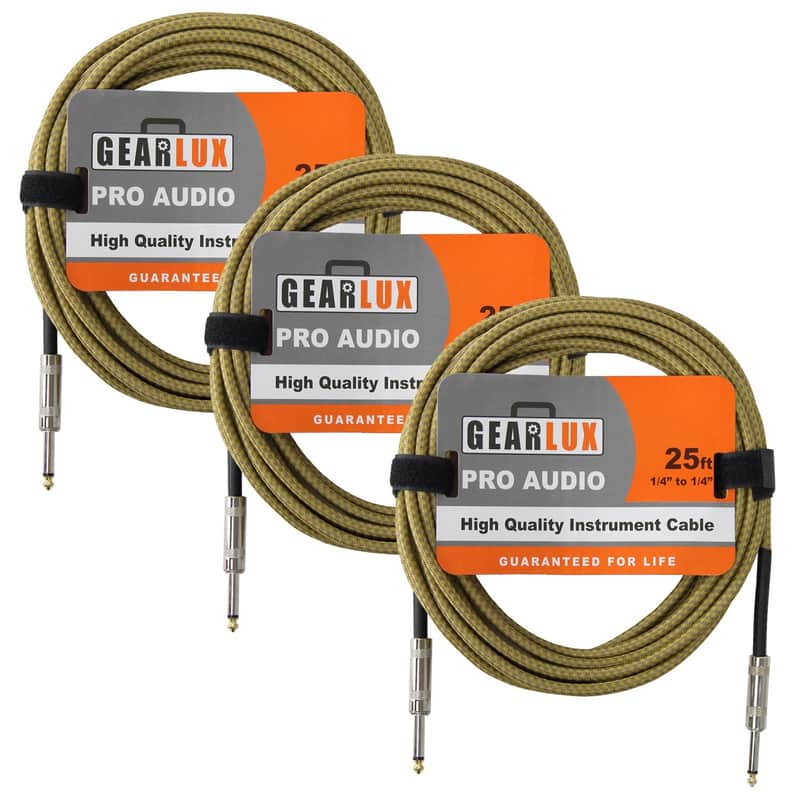 Gearlux Instrument Cable, Tweed, 25 Foot - 3 Pack image 1