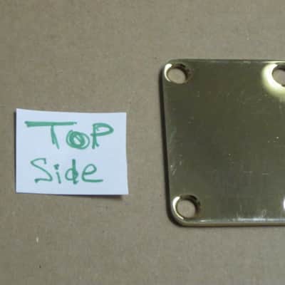 very lightly relic'd genuine Fender Gold Four Bolt Neck Plate (gold plated steel) +screws p/n 0991447200 (blank, NO Micro-Tilt Adjustment) from 2002-2003 SRV Artist Ser Strat (NO guitar) but can be used on dif year guitar / bass] Screws: # 8, 1&1/4" L image 11