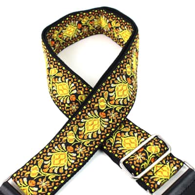 Walker & Williams H-03-MET Vintage Series Yellow & Orange Mandala Woven Guitar Strap with Chrome Har image 6