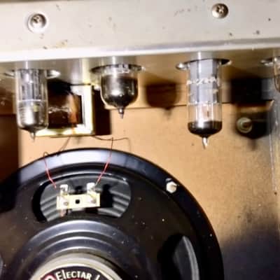Silvertone Sears Silvertone 10XL Model 1421 Tube Amplifier Working Tremolo Late '60s - brown olive tolex with gold anodized faceplate image 9