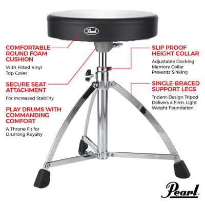 Pearl Drum Throne With Round Vinyl Seat and Single Braced Tripod Base (D730S) image 2