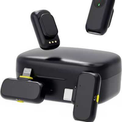Wireless Mini Microphone for iPhone & Android, 48kHz/24-bit, 3-Level Intelligent Noise Cancel, Microphone for YouTube, Podcast, Vlogging (Black, 2TX + 2RX + Charging Case) image 1