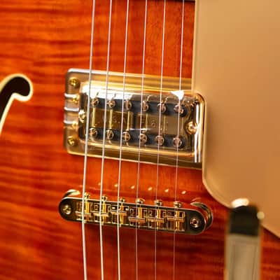 Gretsch Electromatic LTD Flame Okoume Broadkaster Double-Cut with Bigsby Electric Guitar - Roundup Orange image 9