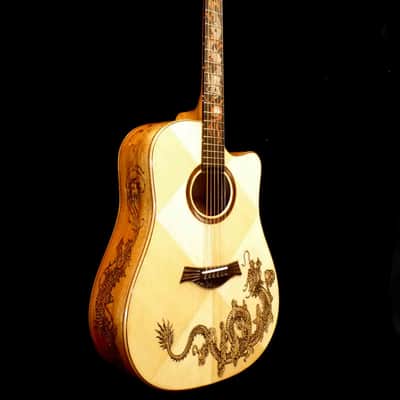 Acoustic Dreadnought Guitar Handmade by Blueberry Dragon Motif image 10