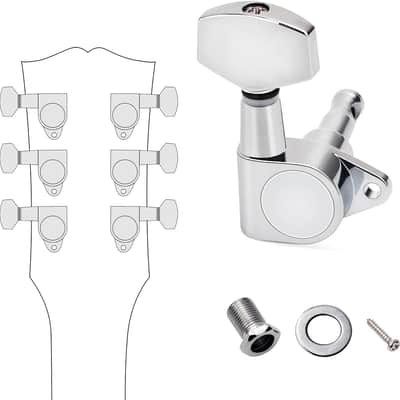 3L3R Guitar Tuning Pegs Keys 15:1 Ratio Guitar String Tuning Keys Machines with 90 Degree Fixing Tag for Gibson/Epiphone Les Paul LP Electric or Acoustic Guitar Pack of 6 JT/JXQ-05 Chrome image 3