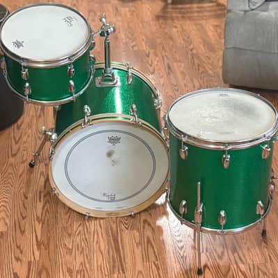 Vintage  Slingerland/Rogers Drum set 12" 14" 18" 1960s Green Sparkle Re-Wrap Kit image 5