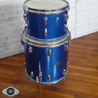 Slingerland early 1960s 3 ply bop toms 12" rack tom 14" floor tom Blue Sparkle image 3