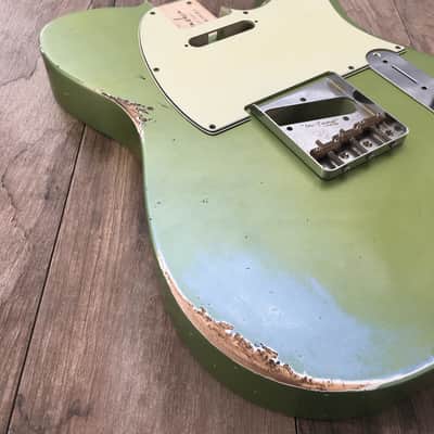 FRANCHIN Mars guitar body Relic Aged Lake Placid Blue Metallic turned green 100% Nitro Lacquer Cracks SS Basswood Telecaster-Tele-T-Style Made in Italy - Stock piece #22350826 image 5