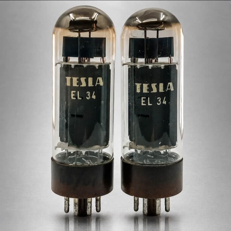 Current Matched Pair Tesla EL34 Brown Base Double O Getter MaxiMatcher Tested image 1