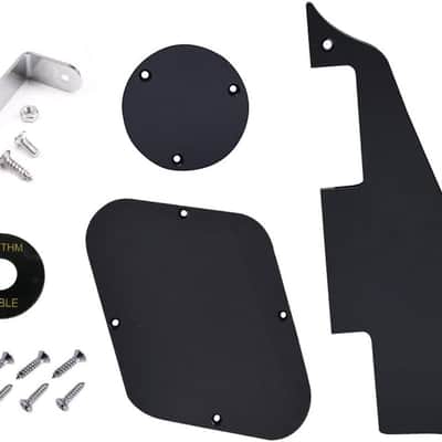 1 Set 1Ply Electric Guitar Pickguard Scratch Plate Backplate Switch Covers with Silver Bracket for Gibson Les Paul Style Guitar Replacement Black image 1
