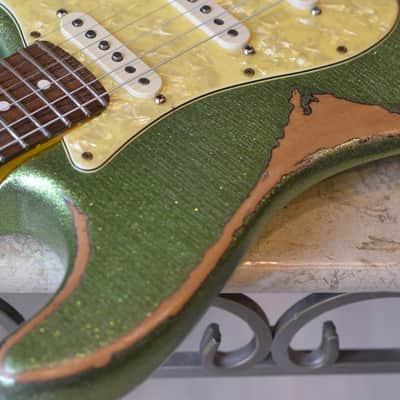 American Fender Stratocaster Relic Nitro Lime Squeezer Green Sparkle SSS-CS 54'S image 6