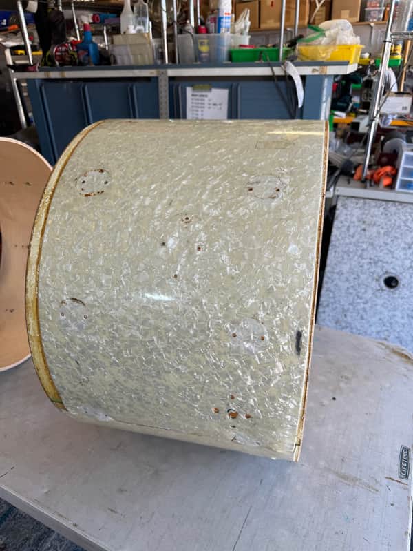 Camco Bass drum shell 24x15 rare 60s-70s - White marine pearl image 1