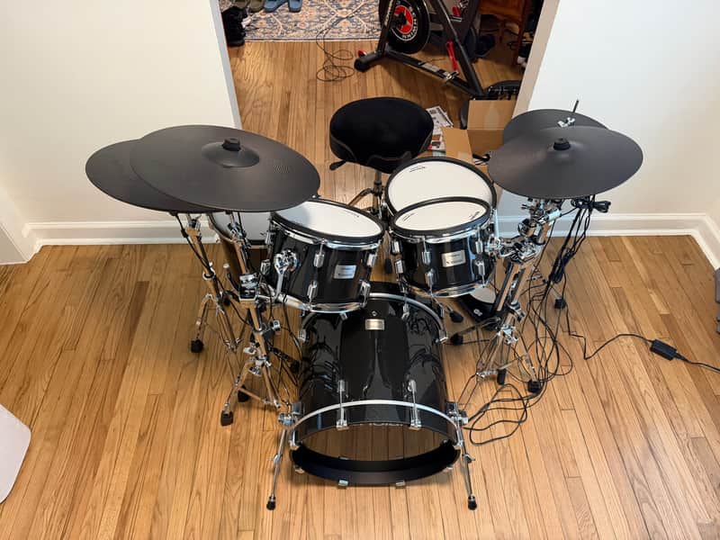 Roland VAD507 Acoustic Design Series Electronic V-Drum Kit 2025 - Black (incl. noise eater hi-hat & double kick hardware, throne, mat, riser, extra low-volume cymbals, and more) image 1