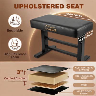 Augioth Hydraulic Piano Bench with Adjustable Height, Ergonomic Keyboard Stool for Adults & Kids, Heavy-Duty Steel Frame with Memory Foam & Scratch-Resistant Leather, Fits Grand/Upright Pianos(Black) image 10