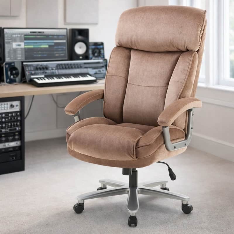 800lb Heavy Duty Studio Producer Chair – Big and Tall High Back Recording Desk Chair, Fabric Executive Mixing Seat – Brown image 1