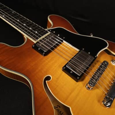 Eastman T484 Gold Burst Finish Flame Maple Thinline Guitar, Hard Case image 12